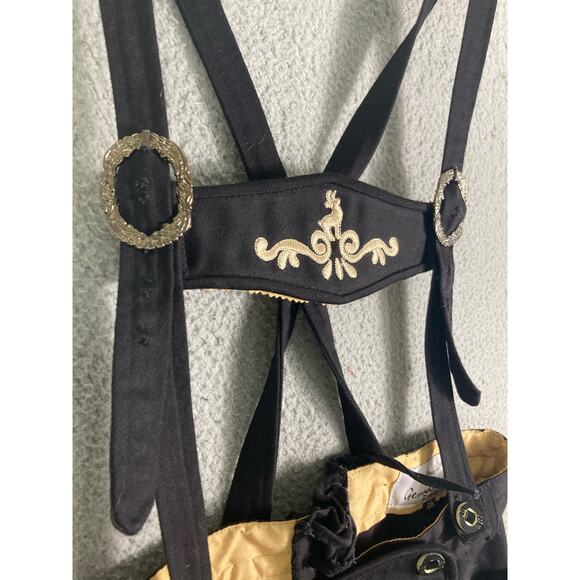 Men's Black Bavarian Lederhosen Jeans Suspenders Pants Sz 46 XS German - Picture 7 of 17